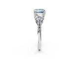 White gold Three-Stone Fancy Blue Princess Cut Diamond Ring with Pavé Band and Prong Setting_113