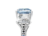 White gold Three-Stone Fancy Blue Princess Cut Diamond Ring with Pavé Band and Prong Setting_117