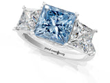 White gold Three-Stone Fancy Blue Princess Cut Diamond Ring with Pavé Band and Prong Setting_124