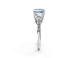 White gold Three-Stone Fancy Blue Princess Cut Diamond Ring with Pavé Band and Prong Setting_126