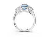White gold Three-Stone Fancy Blue Princess Cut Diamond Ring with Pavé Band and Prong Setting_127