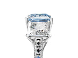 White gold Three-Stone Fancy Blue Princess Cut Diamond Ring with Pavé Band and Prong Setting_128