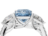White gold Three-Stone Fancy Blue Princess Cut Diamond Ring with Pavé Band and Prong Setting_128