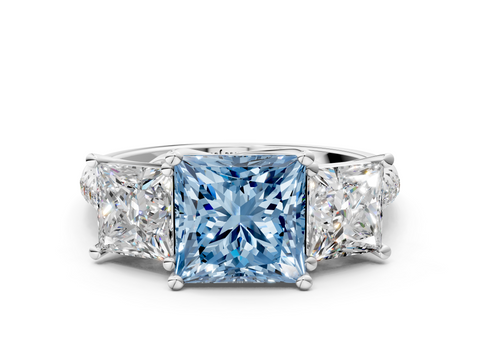 White gold Three-Stone Fancy Blue Princess  Cut Diamond Ring with Pavé Band and Prong Setting_35