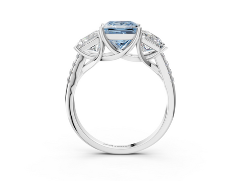 White gold Three-Stone Fancy Blue Princess  Cut Diamond Ring with Pavé Band and Prong Setting_38