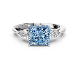 White gold Three-Stone Fancy Blue Princess  Cut Diamond Ring with Pear Side Stones in Four-Prong Setting_109