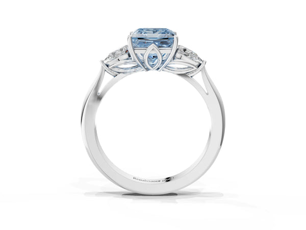 White Gold Princess Cut Engagement Ring Setting for Fancy Blue Center with Pear Side Stones
