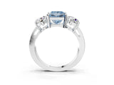 White gold Three-Stone Fancy Blue Princess Cut Diamond Ring with Round Side Stones, Classic Band, and Four-Prong Setting_3