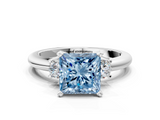 White gold Three-Stone Fancy Blue Princess  Cut Diamond Solitaire with Prong Setting and Classic Band_47