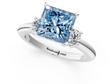 White gold Three-Stone Fancy Blue Princess  Cut Diamond Solitaire with Prong Setting and Classic Band_48