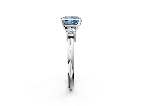 Platinum Three-Stone Fancy Blue Princess  Cut Diamond Solitaire with Prong Setting and Classic Band