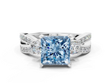 White gold Three-Stone Fancy Blue Princess  Cut Diamond Twist Band with Prong Setting_70