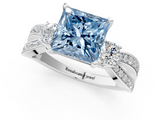 White gold Three-Stone Fancy Blue Princess  Cut Diamond Twist Band with Prong Setting_75