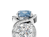 White gold Three-Stone Fancy Blue Princess Cut Diamond Wave Pave Band with Prong Setting_11