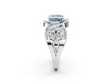 White gold Three-Stone Fancy Blue Princess Cut Diamond Wave Pave Band with Prong Setting_8