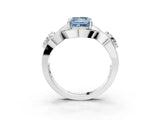 White gold Three-Stone Fancy Blue Princess Cut Diamond Wave Pave Band with Prong Setting_9