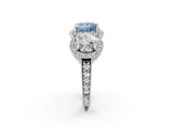 White gold Three-Stone Fancy Blue Princess Cut Halo Diamond Milgrain Band with Four-Prong Setting_2
