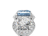 White gold Three-Stone Fancy Blue Princess Cut Halo Diamond Milgrain Band with Four-Prong Setting_5
