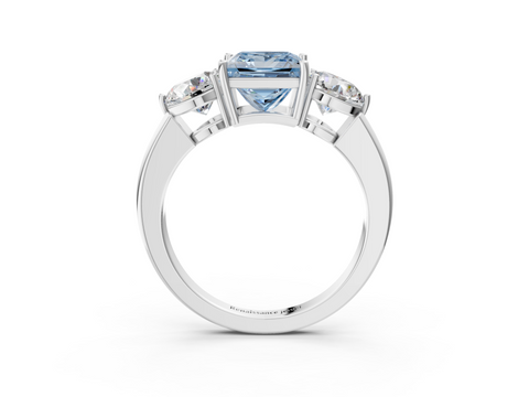 White gold Three-Stone Fancy Blue Princess  Cut Solitaire Ring with Prong Setting on a Classic Band_48