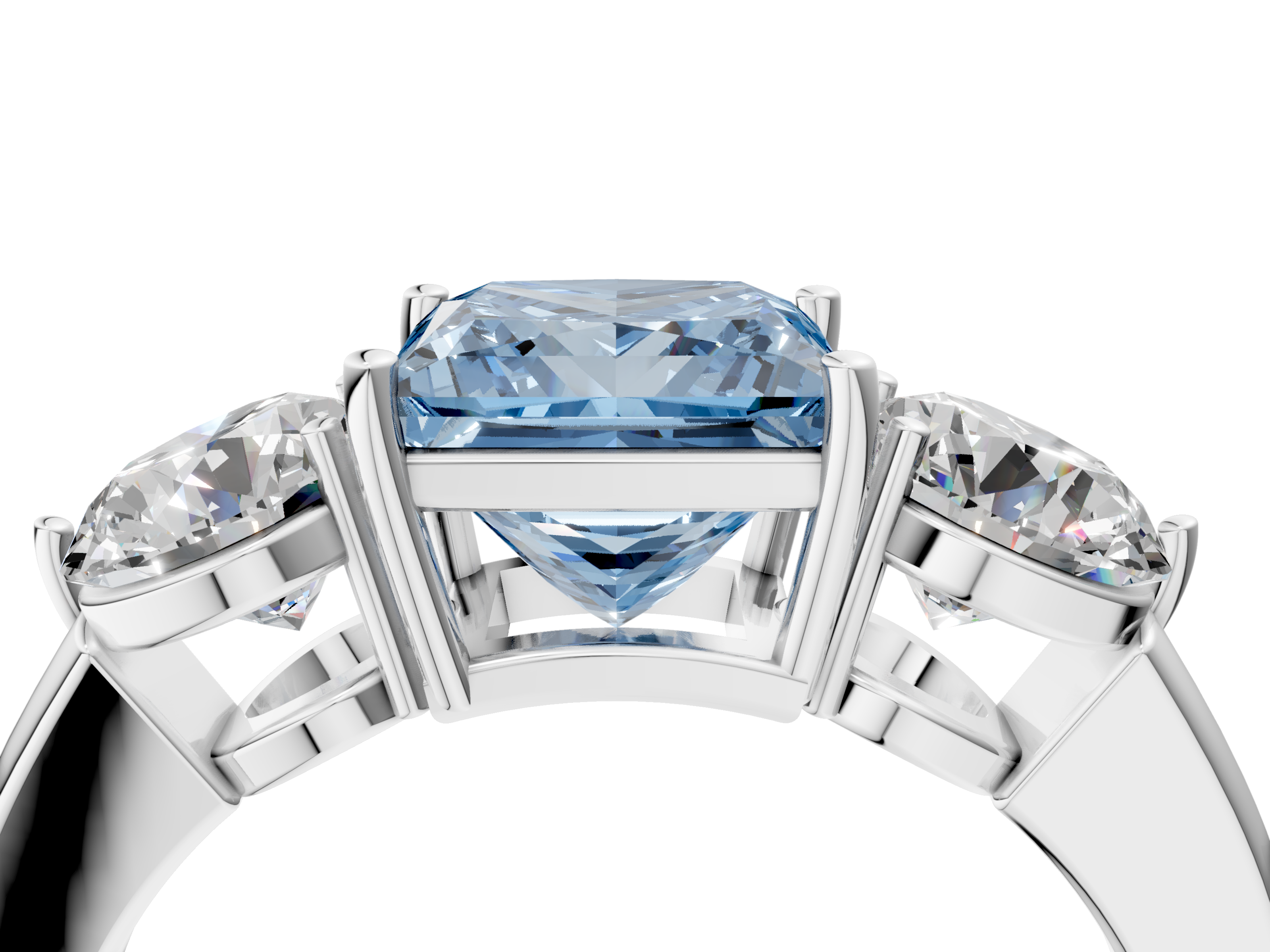 White gold Three-Stone Fancy Blue Princess  Cut Solitaire Ring with Prong Setting on a Classic Band_49