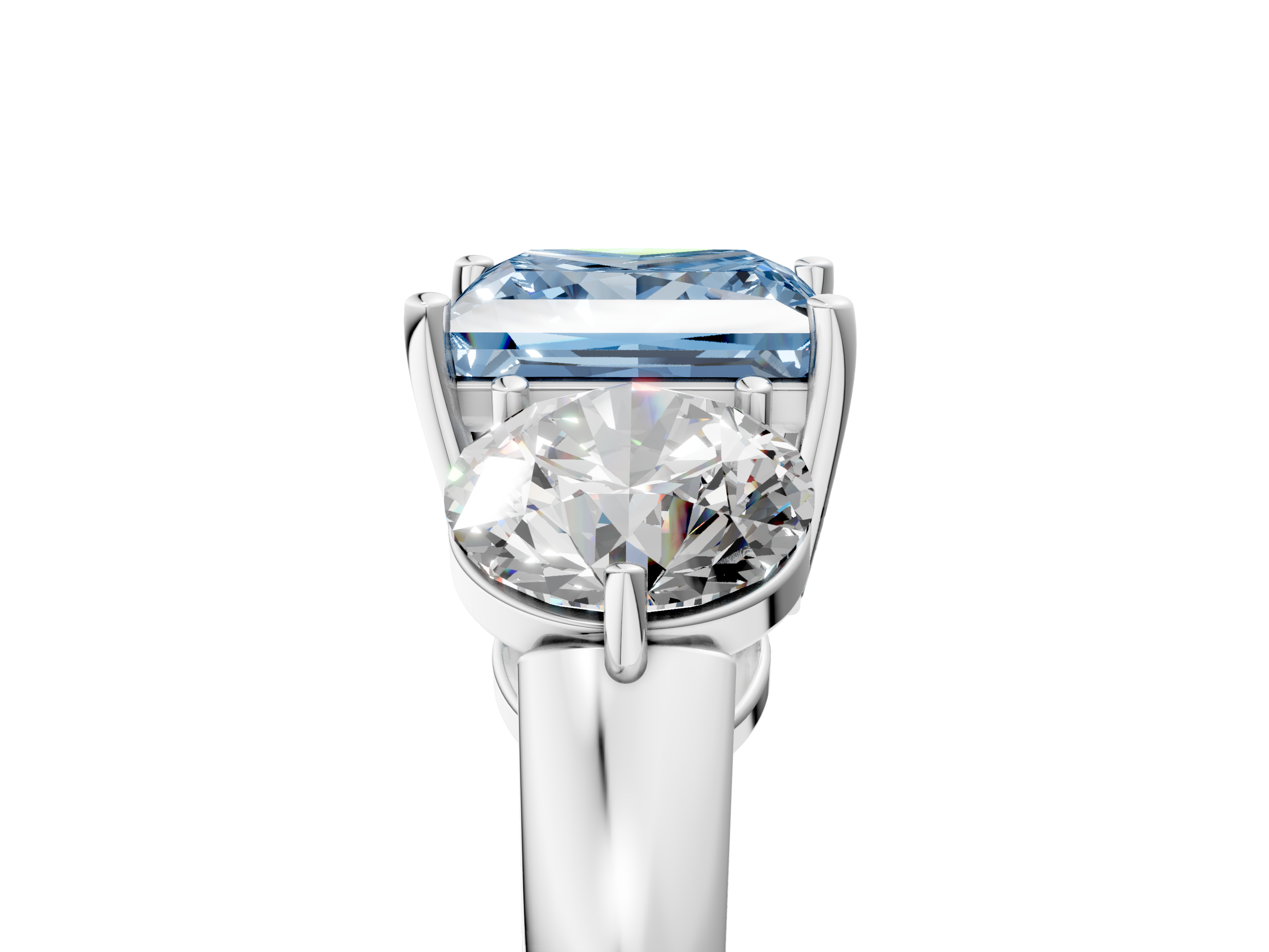 White gold Three-Stone Fancy Blue Princess  Cut Solitaire Ring with Prong Setting on a Classic Band_50