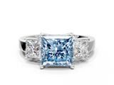 White gold Three-Stone Fancy Blue Princess  Cut Solitaire Ring with Prong Setting_3