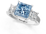 White gold Three-Stone Fancy Blue Princess  Cut Solitaire Ring with Prong Setting_4