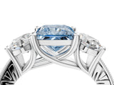 White gold Three-Stone Fancy Blue Princess  Diamond Milgrain Pave Band with Prong Setting 4