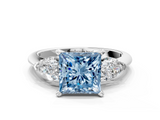 White gold Three-Stone Fancy Blue Princess  Diamond Ring with Pear Side Stones in Four-Prong Setting_59