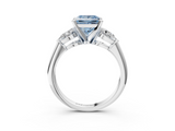 White gold Three-Stone Fancy Blue Princess  Diamond Ring with Pear Side Stones in Four-Prong Setting_62