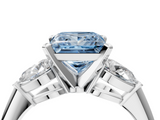 White gold Three-Stone Fancy Blue Princess  Diamond Ring with Pear Side Stones in Four-Prong Setting_63