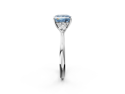 White gold Three-Stone Fancy Blue Princess  Diamond Solitaire Ring with Pear Side Stones and Four-Prong Setting_34