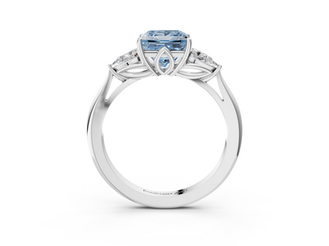 White gold Three-Stone Fancy Blue Princess  Diamond Solitaire Ring with Pear Side Stones and Four-Prong Setting_35