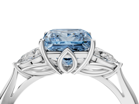 White gold Three-Stone Fancy Blue Princess  Diamond Solitaire Ring with Pear Side Stones and Four-Prong Setting_36