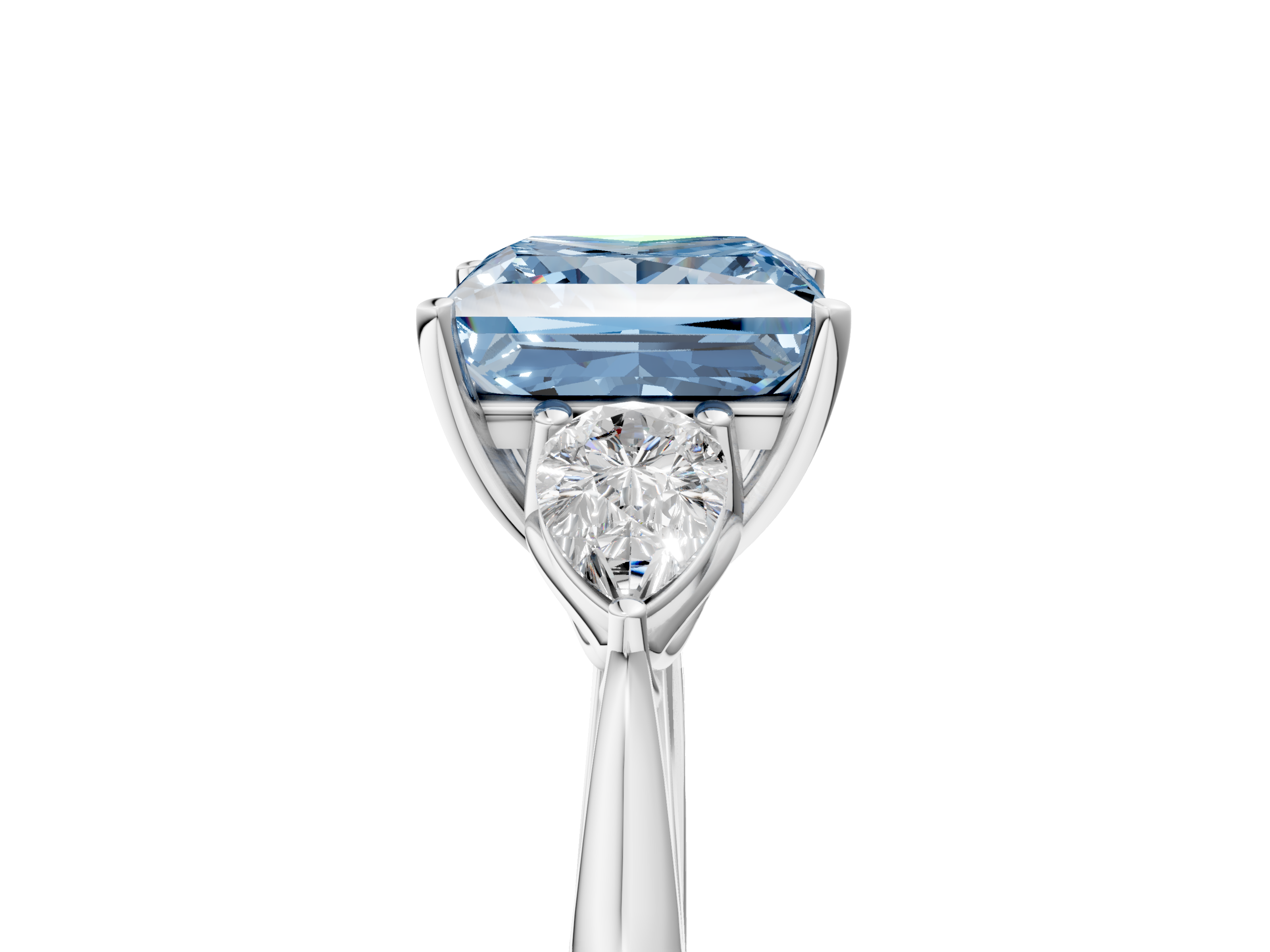 White gold Three-Stone Fancy Blue Princess  Diamond Solitaire Ring with Pear Side Stones and Four-Prong Setting_37