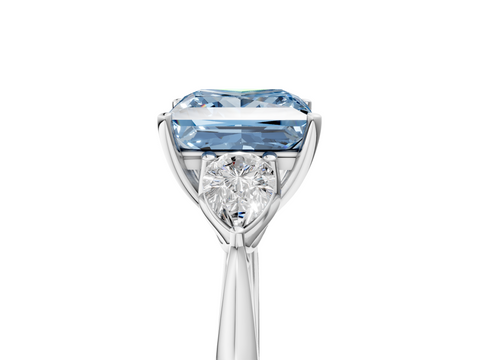 White gold Three-Stone Fancy Blue Princess  Diamond Solitaire Ring with Pear Side Stones and Four-Prong Setting_37