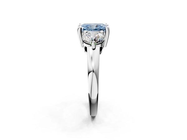 White gold Three-Stone Fancy Blue Radiant  Brilliant Cut Solitaire Ring with Prong Setting on a Classic Band