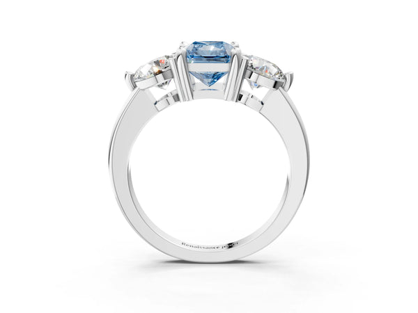 White gold Three-Stone Fancy Blue Radiant  Brilliant Cut Solitaire Ring with Prong Setting on a Classic Band