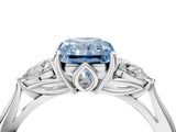 White gold Three-Stone Fancy Blue Radiant Cut Brilliant Diamond Solitaire Ring with Tapered Band and Four-Prong Setting_35