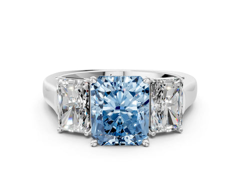 White gold Three-Stone Fancy Blue Radiant Cut Brilliant Diamond Trellis Ring with Comfort Fit Band_12