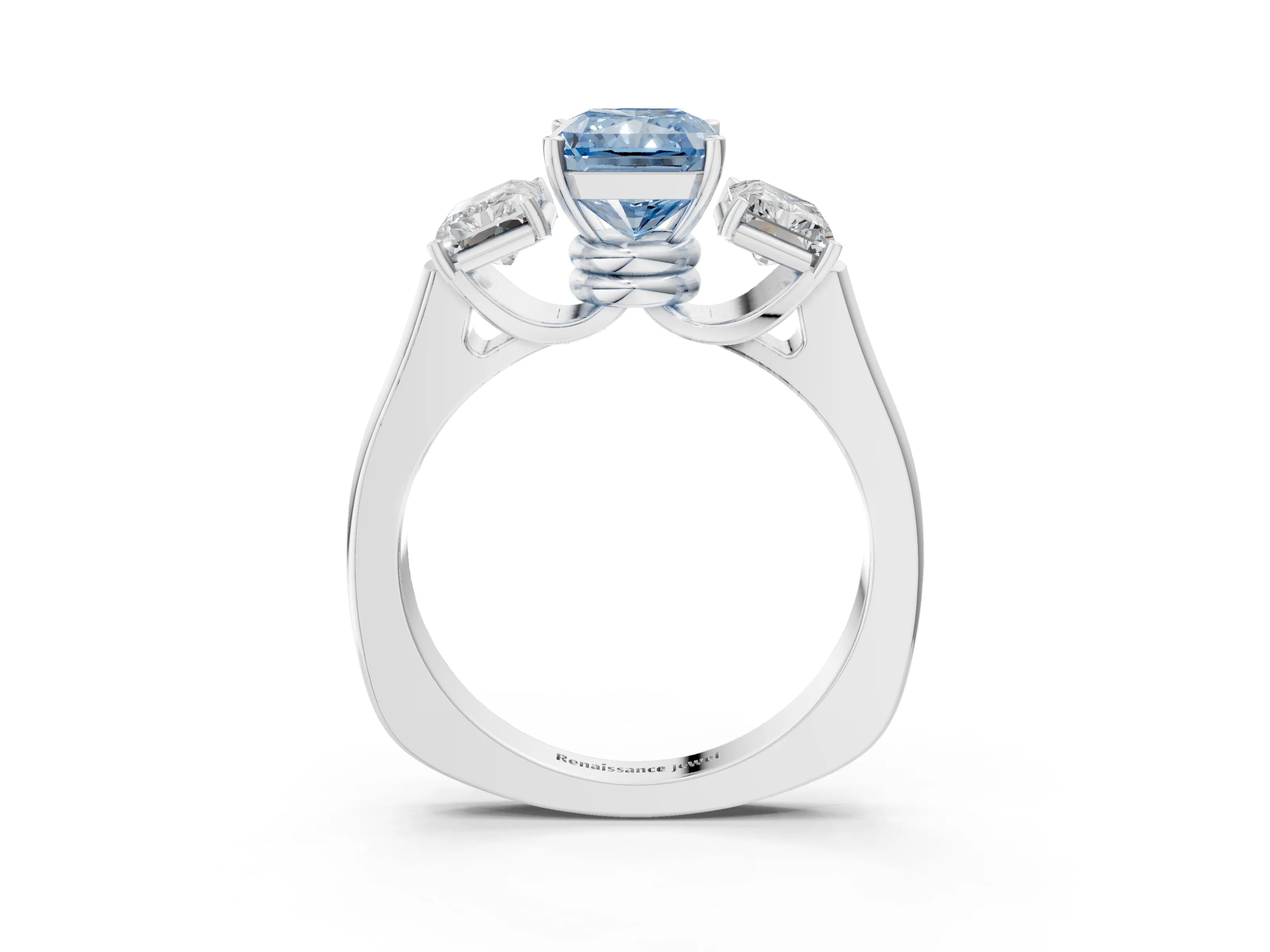 White gold Three-Stone Fancy Blue Radiant Cut Brilliant Diamond Trellis Ring with Comfort Fit Band_15
