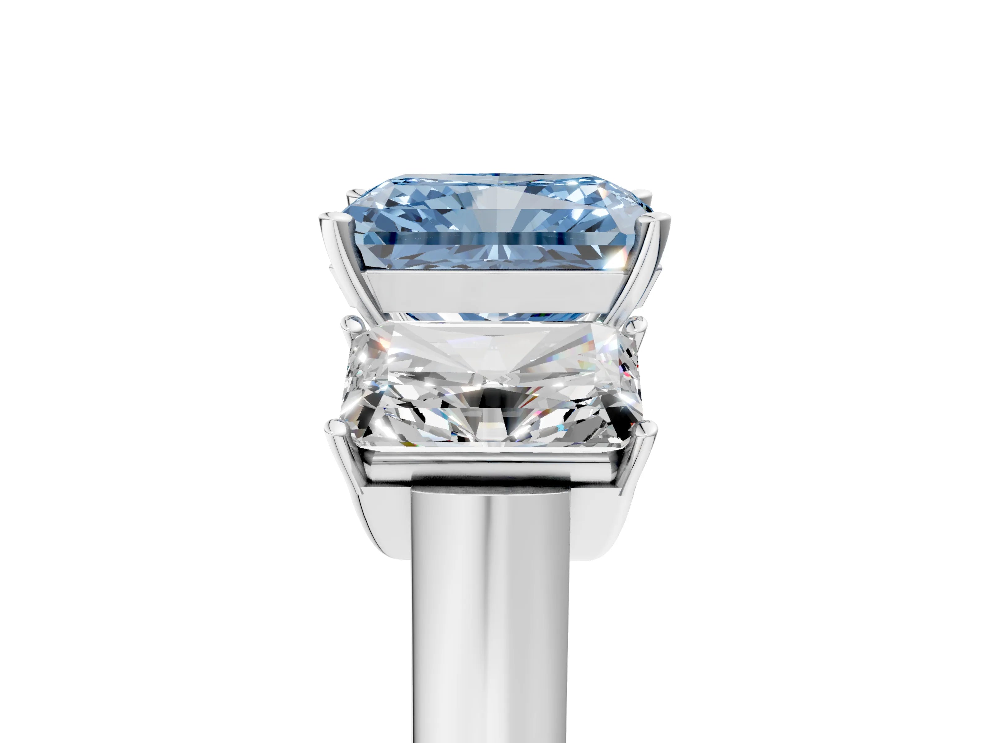White gold Three-Stone Fancy Blue Radiant Cut Brilliant Diamond Trellis Ring with Comfort Fit Band_17