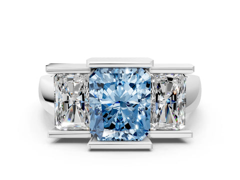 White gold Three Stone Fancy Blue Radiant Cut Cut Channel Set Diamond Ring_24