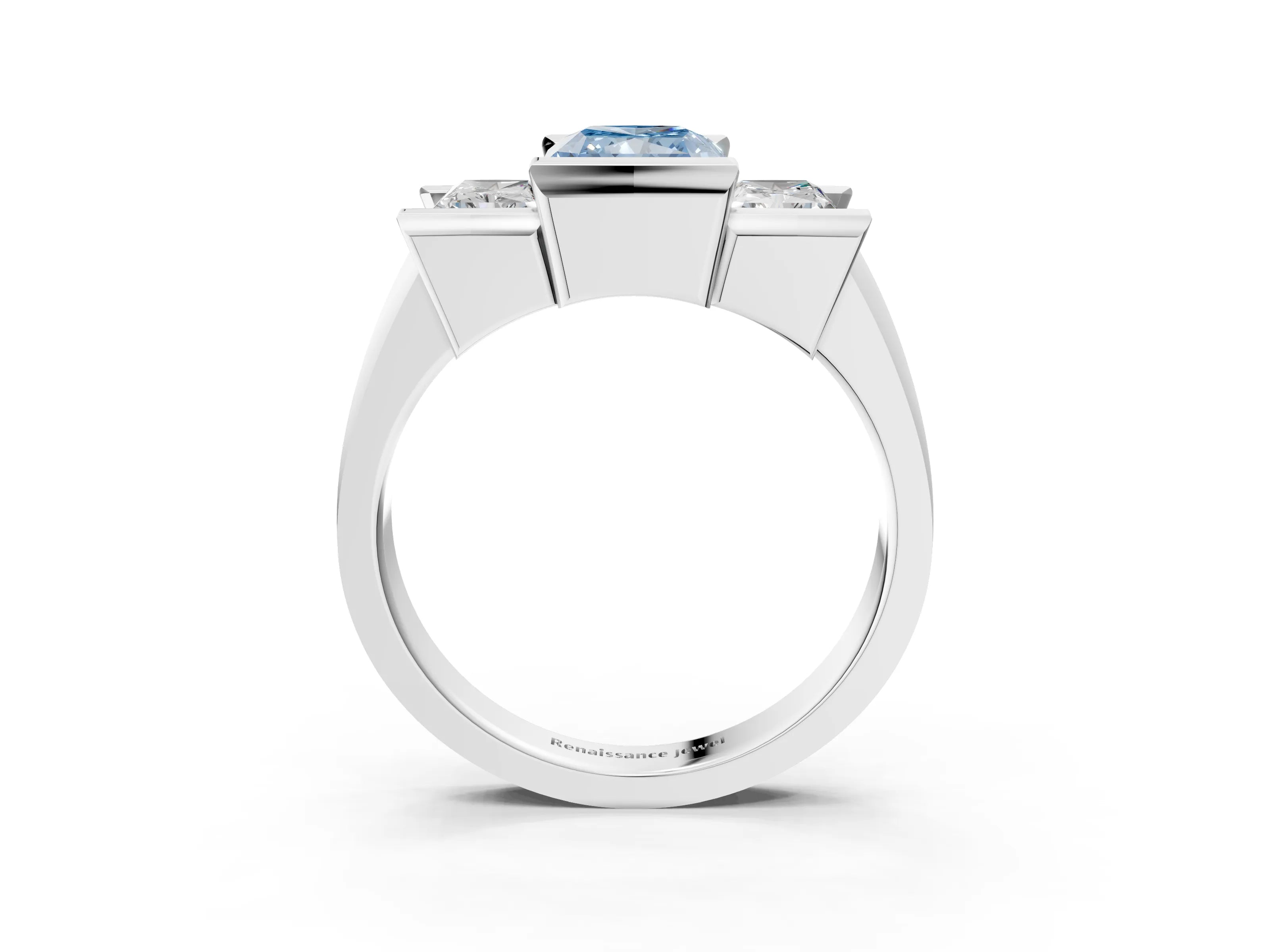 White gold Three Stone Fancy Blue Radiant Cut Cut Channel Set Diamond Ring_27