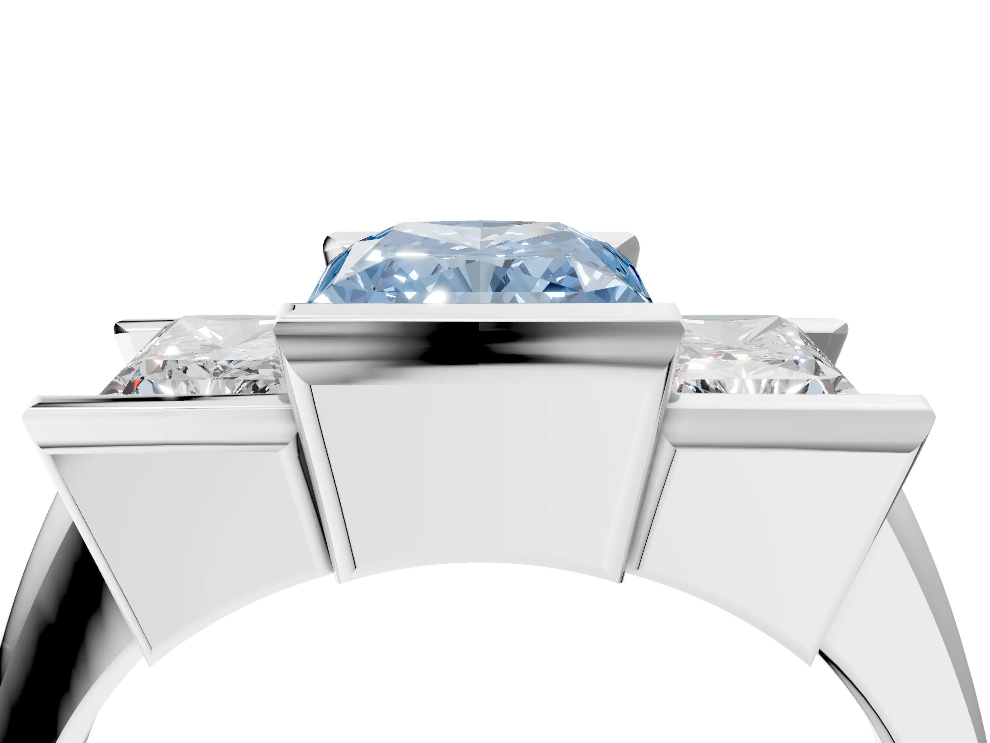 White gold Three Stone Fancy Blue Radiant Cut Cut Channel Set Diamond Ring_28