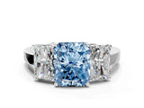 White gold Three-Stone Fancy Blue Radiant Cut Cut Diamond Engagement Ring with Flat Band and Four-Prong Setting_12