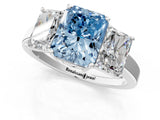 White gold Three-Stone Fancy Blue Radiant Cut Cut Diamond Engagement Ring with Flat Band and Four-Prong Setting_13