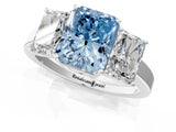 White gold Three-Stone Fancy Blue Radiant Cut Cut Diamond Engagement Ring with Flat Band and Four-Prong Setting_13