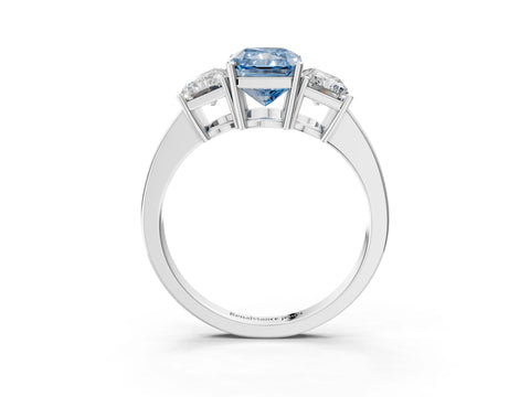 White gold Three-Stone Fancy Blue Radiant Cut Cut Diamond Engagement Ring with Flat Band and Four-Prong Setting_15