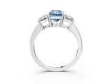 White gold Three-Stone Fancy Blue Radiant Cut Cut Diamond Engagement Ring with Flat Band and Four-Prong Setting_15